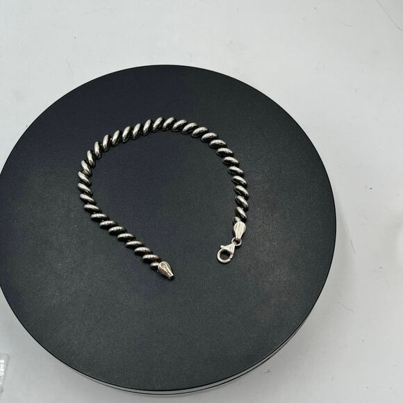 QG Signed Sterling silver Vintage Macaroni Italian Ribbed Link Bracelet Sz 7.5 - Picture 3 of 9